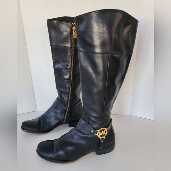Michael Kors Fulton Harness Riding Boots Pull On Tall Black Rain Snow Size 10 M - Picture 4 of 15